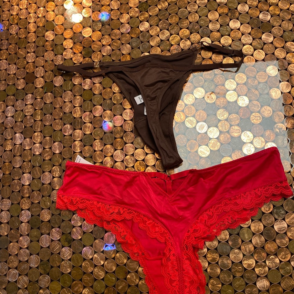 Victoria's Secret Chocolate Brown & Red Thongs